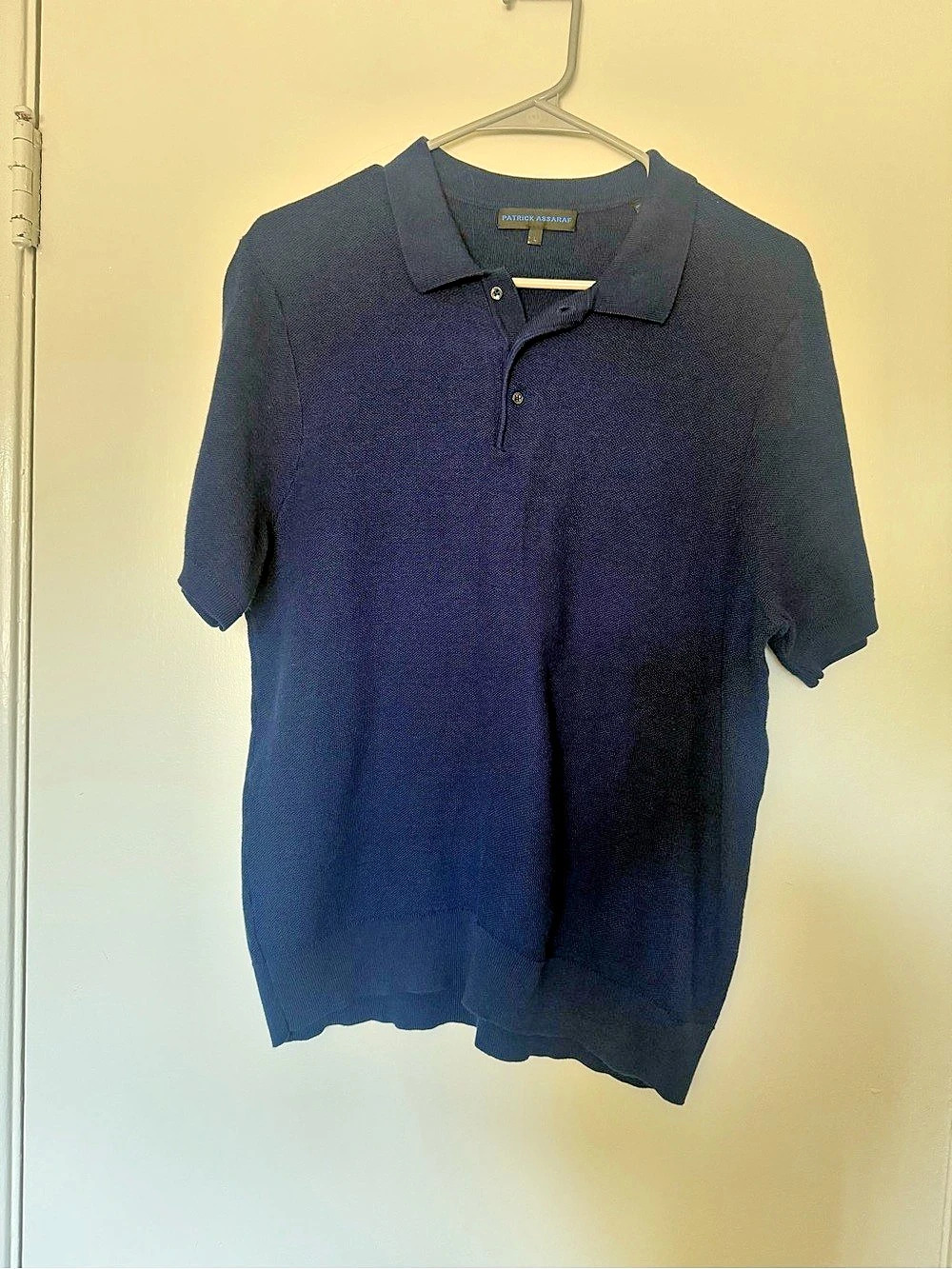 Patrick Assaraf Men Luxury Knit Polo Shirt Navy Blue Cotton Blend